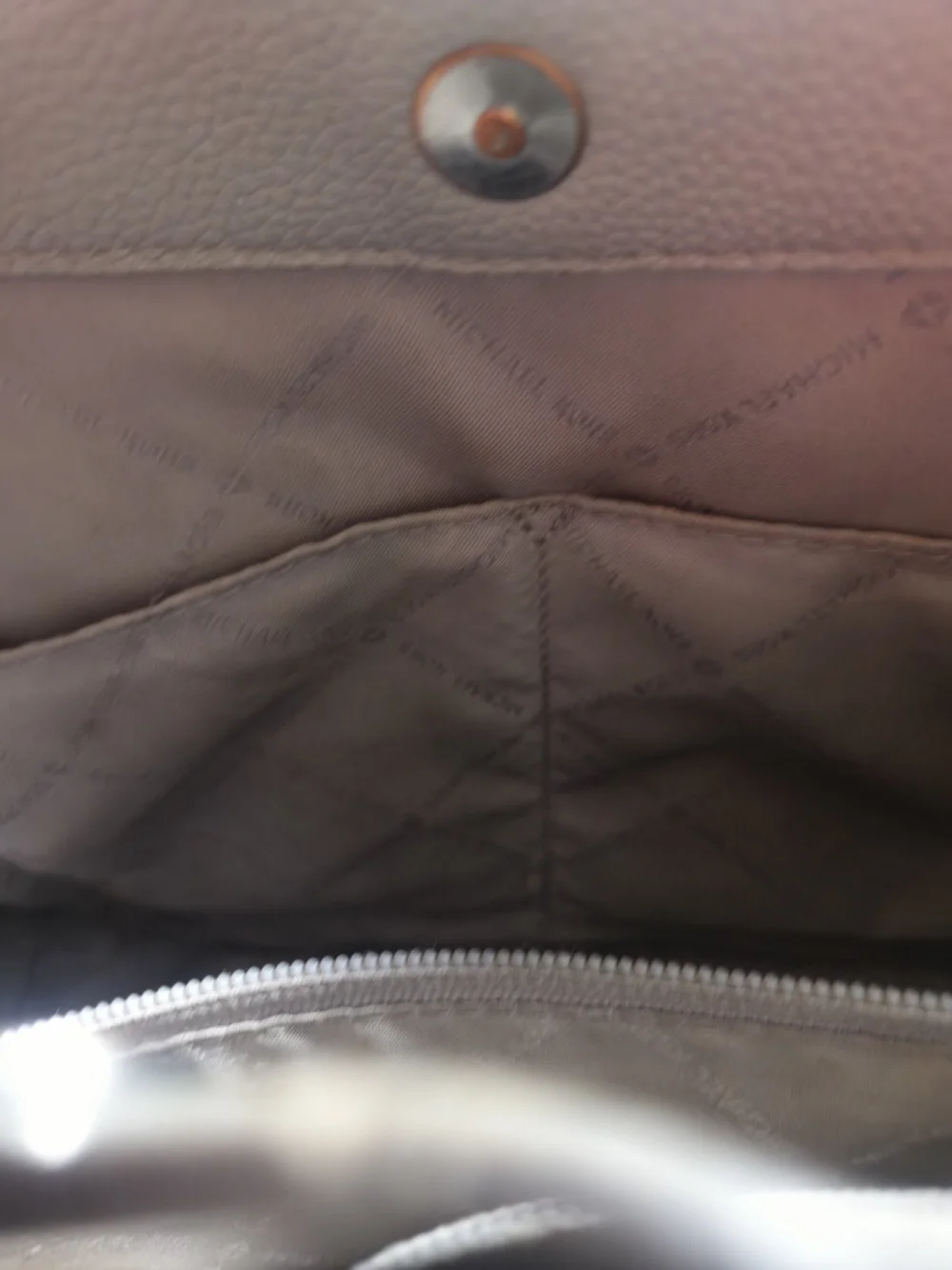 Michael Kors Metallic Taupe Logo Messenger Bag with Gray Strap
